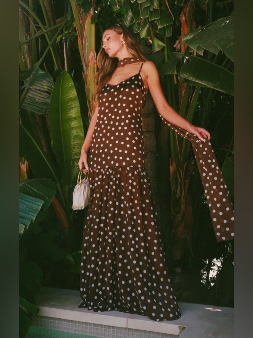 Show Me Your Mumu Dalia Maxi Dress size XL Brown Polka Dot with neck scarf nwot